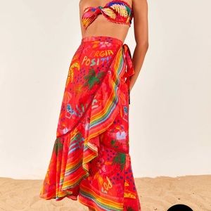 Farm Rio Multi Colored Good Vibes Wrap Skirt
